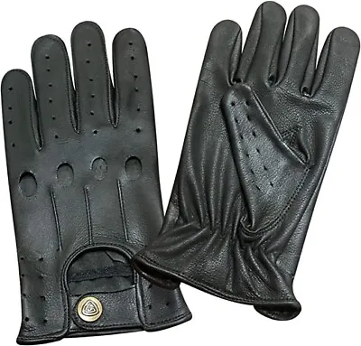 MENS CLASSIC DRIVING GLOVES SOFT GENUINE REAL LAMBSKIN LEATHER - Black • £17.99