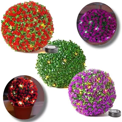 Set Of 2 Solar 20 Led Garden Hanging Sphere Topiary Flower Ball Light Decoration • £42.95