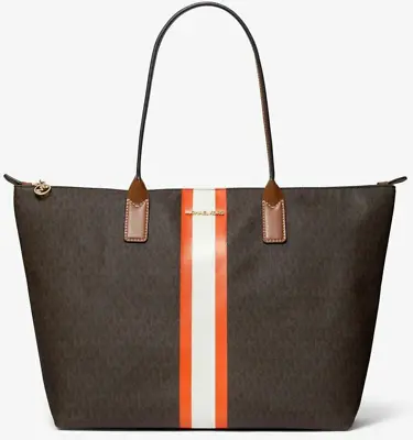 Michael Kors Large X-Large Handbag MK Tote Bag Orange Tangerine Brown Travel • $175