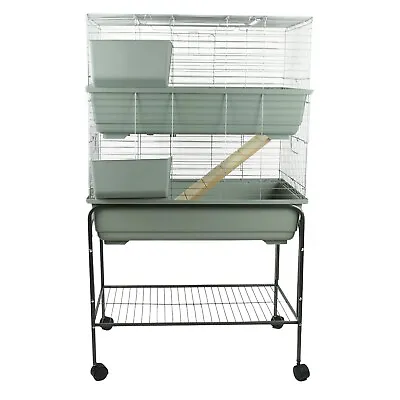 Indoor Rabbit Bunny Guinea Pig Cage 100cm Silver Double Tier With Stand For Pets • £89.24