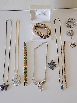 Lot Of Vintage Costume Jewelry - 4 Necklaces 3 Bracelets A Pendant And 3 Pins • $10