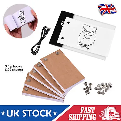 300 Sheets Flip Book Kit LED Light Box Tracing Copyboard Art Sketching Flipbook • £12.63