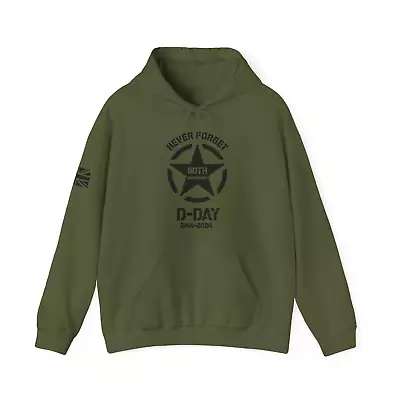 D-Day Hoodie Normandy Landings 80th Anniversary UK Flag Sweat Top Olive Hood Top • $26.51