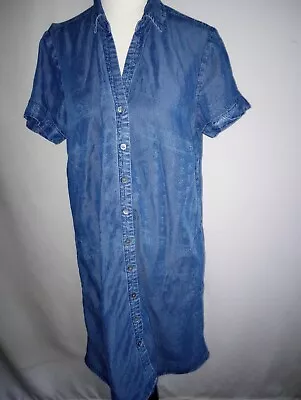 J Jill Blue Chambray Denim Tencel Button Down Short Sleeve Shirt Dress  GUC • $19.99