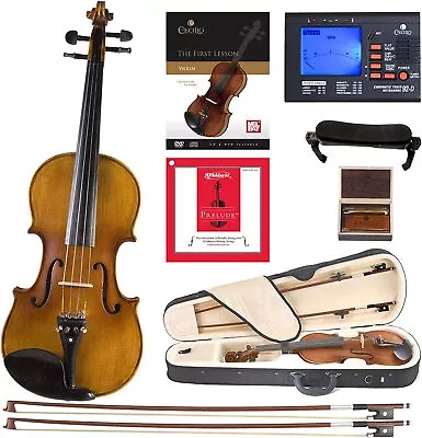 Cecilio CVN-500 Solidwood Ebony Fitted Violin W/ D'Addario Prelude Strings 4/4 • $128.89