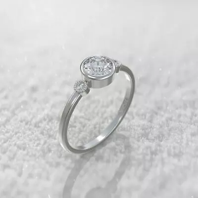 3 Stone Diamond Engagement Ring 0.50Ct Classic Thin Bezel Ring 10k White Gold • $170