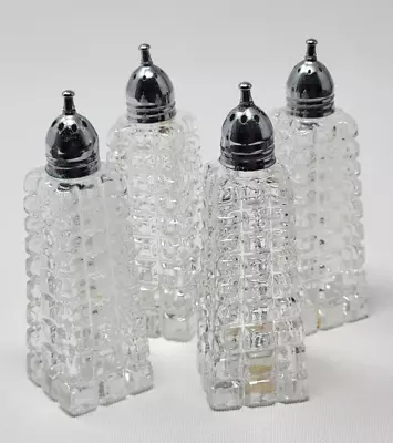 Vintage Crystal Pressed Glass Tower Heavy Salt And Pepper Shakers LOT Of 4 Japan • $15.95