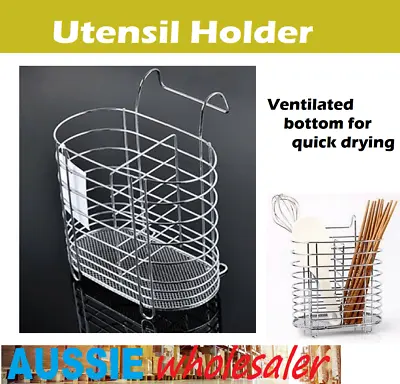  Kitchen Stainless Organiser Cutlery Holder Rack Utensil Pot Drainer Tidy Sink  • $16.95