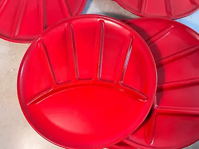 Set Of 6 Red Vintage Divided Plate Enamelware Metal Fondue Sushi Retro Camping • $30