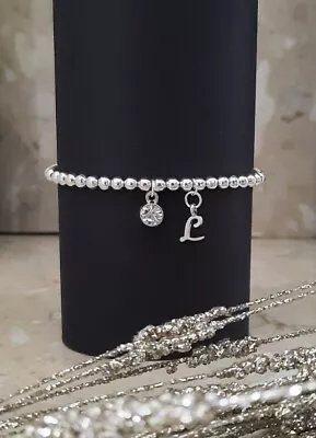 £4.99 • Buy Silver Stretchy Bracelet  With Crystal Birthstone Charm Initial Letter -April 