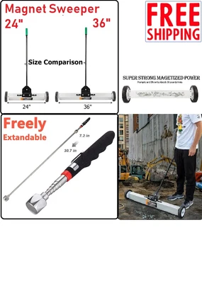 £9.97 • Buy Magnetic Floor Sweeper 24  & 36  Metal Scrap Screw Rolling Pick Up Roller Broom
