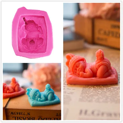 3D Sleeping Baby With Pillow Nappy Bob Hat Cake Topper Silicone Mould Icing DIY • £9.38