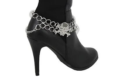 $15.99 • Buy Women Silver Chain Bracelet Boot Western Shoe Bling Anklet Skeleton Charm Skull