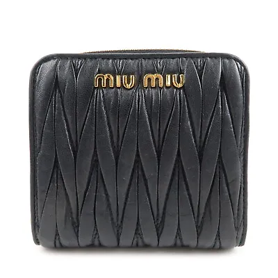 Auth MIU MIU Matelasse Bi-fold Wallet Black Leather 5ML522 Used • £237.97