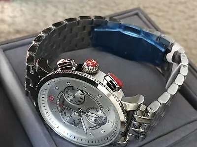 NWT Michele Diamond Sport Sail Silver Bracelet Watch Retail $1295 • $825