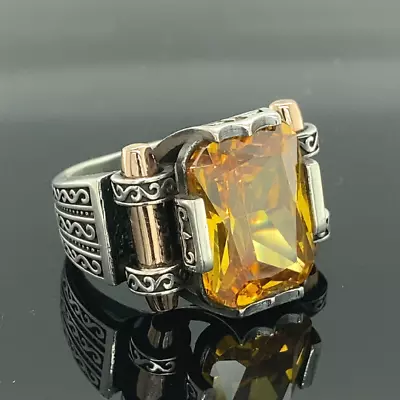 925k Silver Men Citrine Stone Ring Yellow Stone Handmade Ring • $75