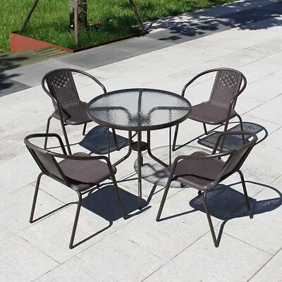 2/4Seater Garden Furniture Set Round Glass Table And 2/4 Chairs Set Patio Bistro • £49.95