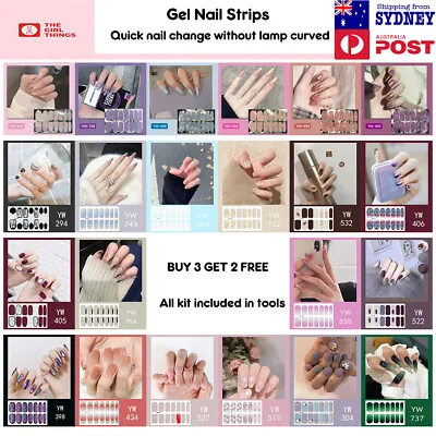 Semi Cured Gel Nail Polish Strips Gel Nail Sticker UV Lamp Cured Nail Kit 14p • $8.99