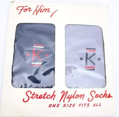 Vtg NIP Mens 100% Nylon Socks Monogram K Mid Century Rockabilly O/S Gray Black • $39