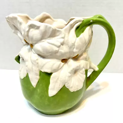 Antique 1964 Handmade 3D Flower Pitcher Vase Ceramic Hand Painted Signed 6.5  • $14.98