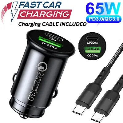 Fast Car Charger 2 Port USB + TYPE C Universal Socket Adapter For Iphone Samsung • £5.49