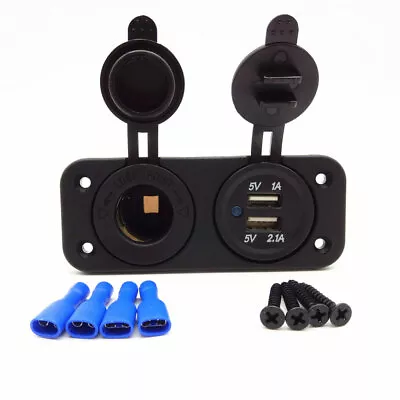 12V Car/Boat Cigarette Lighter Socket Dual USB Port Charger Mount Panel Charging • $13.39