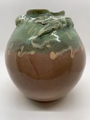 VINTAGE Majolica Style Green Goldfish Ceramic Art Pottery Vase Planter Signed • $19