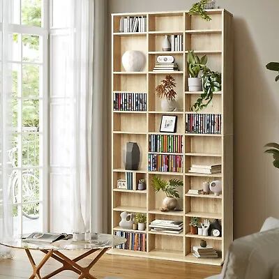 Oikiture Bookshelf Display Shelf Bookcase CD DVD Storage Media Stand Rack Wooden • $145.90