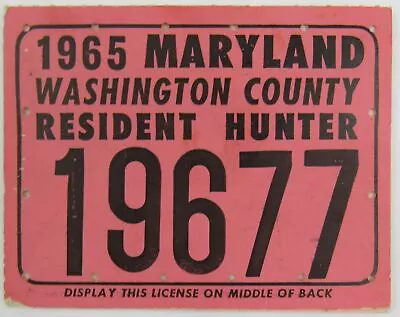 1965 Maryland State Washington County Resident Hunting Hunter License Original • $15.50