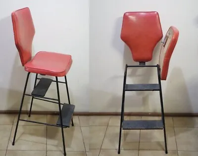 $1200 • Buy Antique 50's Steel Step Stool Kitchen Chair - Meadmore Era - Breakfast Bar 