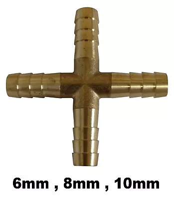 £3.80 • Buy 6mm 8mm 10mm Brass Barbed 4 Way Connector Fuel Gas Hose Joiner Adapter Fitting