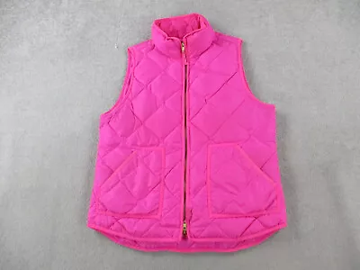 J Crew Vest Womens Medium Pink Down Feathers Puffer Quilted Full Zip Jacket • $24.99