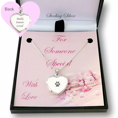 Sterling Silver Locket Necklace With Paw Personalised Engraving Cat Dog Gift • £34.99