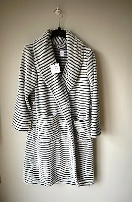 JOHN LEWIS DRESSING GOWN Fleece Grey Striped Warm Winter LARGE - NEW NO BELT • £14