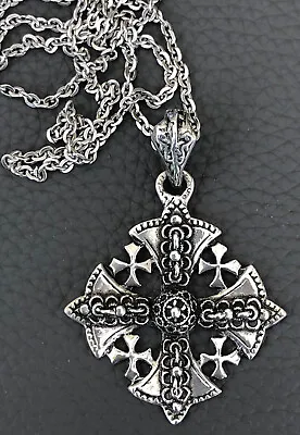 $74 • Buy Early 20th Century Pot Metal Jerusalem Crusader Cross Necklace Pendant 28” Chain