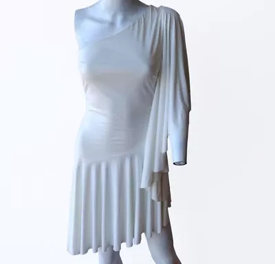 Va Va Voom Dress Womens Small White Off Asymmetric Off The Shoulders Long Flowy  • $18.88
