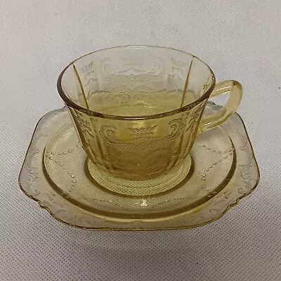 Federal Glass Madrid Cup Saucer Yellow Amber Depression Glass • $14.95