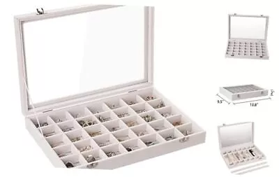  Velvet Jewelry Tray Jewelry Organizer With Clear Lid Transparent 35 Grid Beige • $32.89