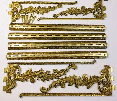 2 Sets Vintage Brass Shelf Brackets & Rails Hollywood Regency Portugal No Glass • $60