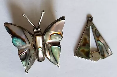 2 Vintage 925 Silver MOP Mariposa Butterfly Sail Boat Charm Pendant Brooch Pin  • $24