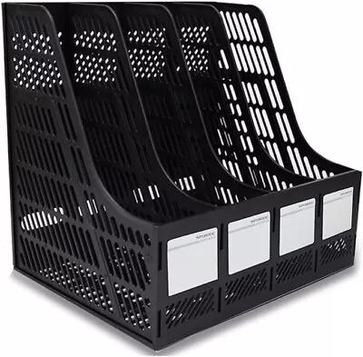 Magazine File Organizer Book Holder With 4 Compartments Desktop Storage Holder  • $18.99
