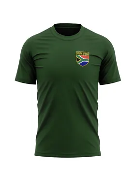Men South Africa Badge T Shirt Football Rugby Bottle Green M • £10