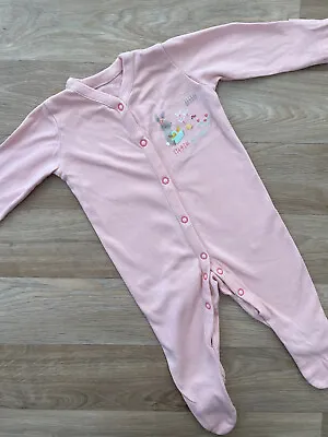 Baby Girl 0-3 Months Mothercare Pink Sleepsuit Babygrow Little Garden Bunny • $2.84