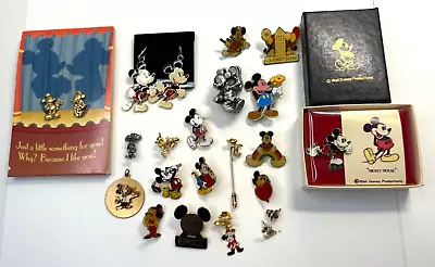 Vtg Lot 20 Pieces DISNEY Mickey Mouse Jewelry - Pins- Earrings - Misc - Estate • $16