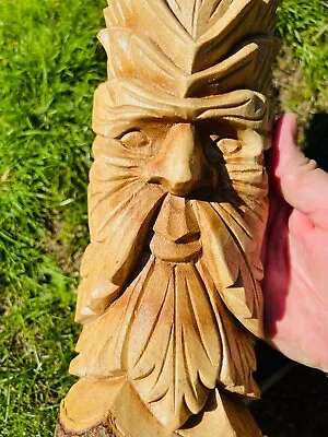 £23.25 • Buy 30cm Green Man Forest Tree Wooden Carved Into Log Freestanding Or Hanging GARDEN