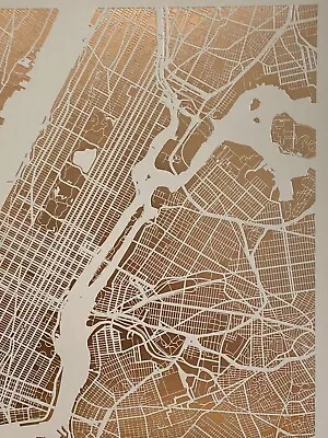High Quality Art Print On Heavy Paper Bronze Foil Manhattan New York 11x14 • £19.27