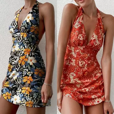 $20.78 • Buy Fashion Women Summer Floral Sleeveless Cute Dress V Neck Halter Bodycon Sundress
