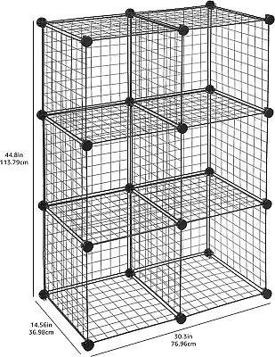 2/4/6 Cube Interlocking Storage Rack With Metal Wire Mesh Shelves Black • £23.99