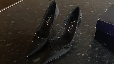 Magrit Black Satin & Diamante Heels Size 39.5 UK 6.5 • £40