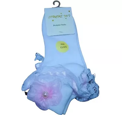 Girls Gorgeous Couche Tot Ribbon & Pearls Frilly Ankle Socks ☆size 12.5 / 3☆ • £3.74